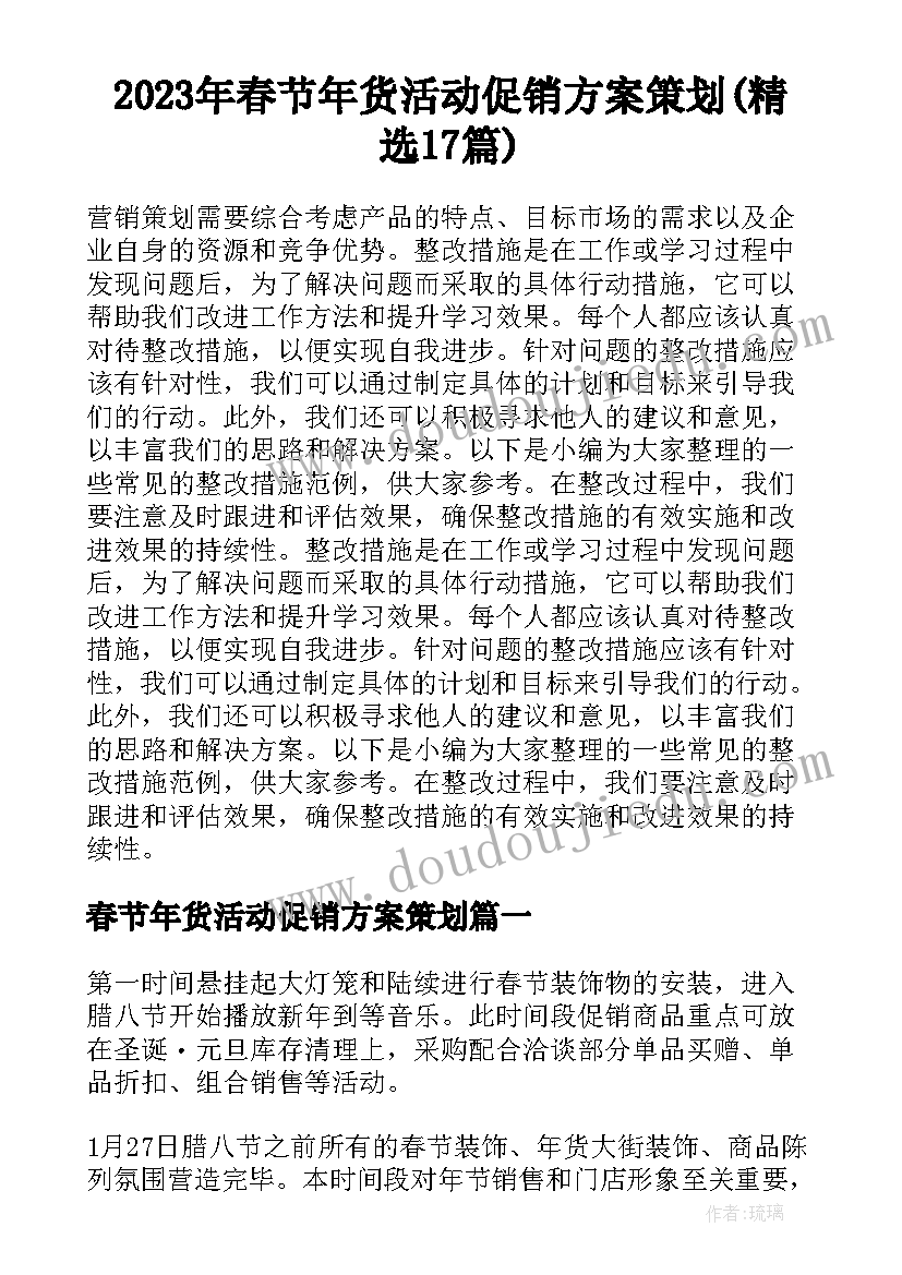 2023年春节年货活动促销方案策划(精选17篇)