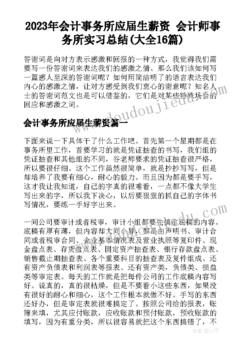 2023年会计事务所应届生薪资 会计师事务所实习总结(大全16篇)