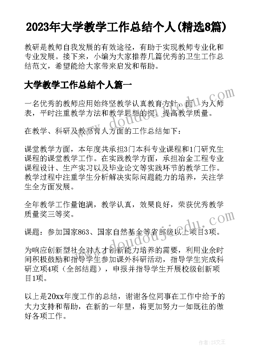 2023年大学教学工作总结个人(精选8篇)