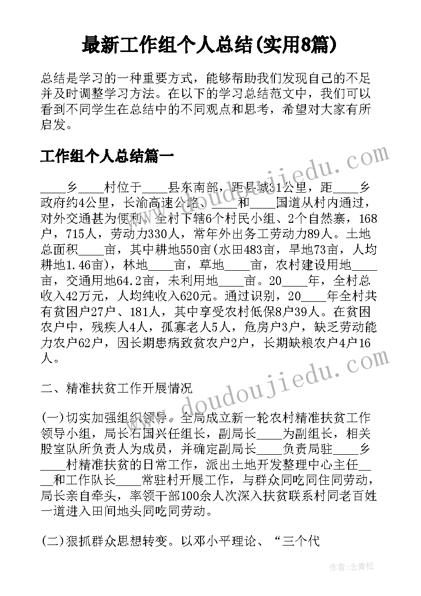 最新工作组个人总结(实用8篇)