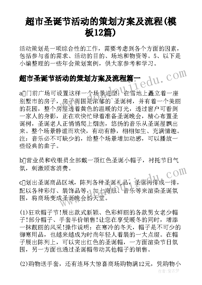 超市圣诞节活动的策划方案及流程(模板12篇)