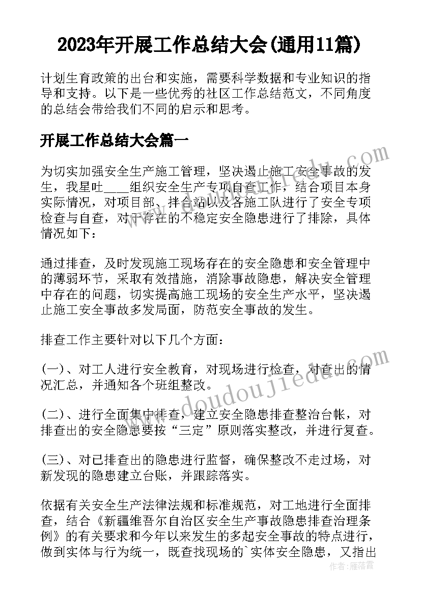 2023年开展工作总结大会(通用11篇)