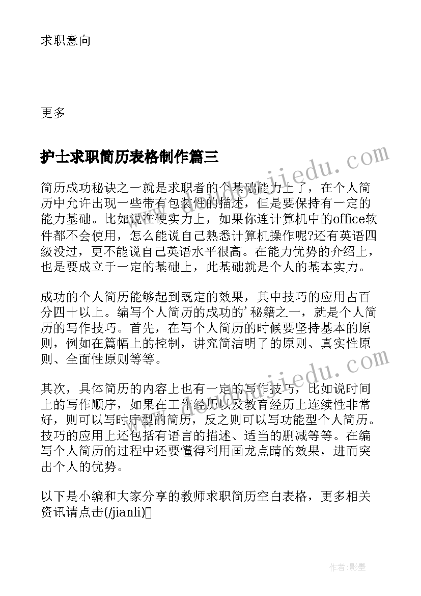 最新护士求职简历表格制作(精选9篇)