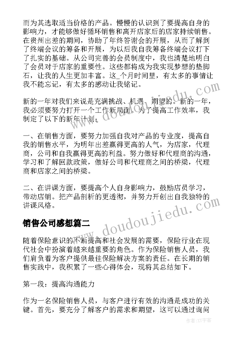 2023年销售公司感想(精选11篇)