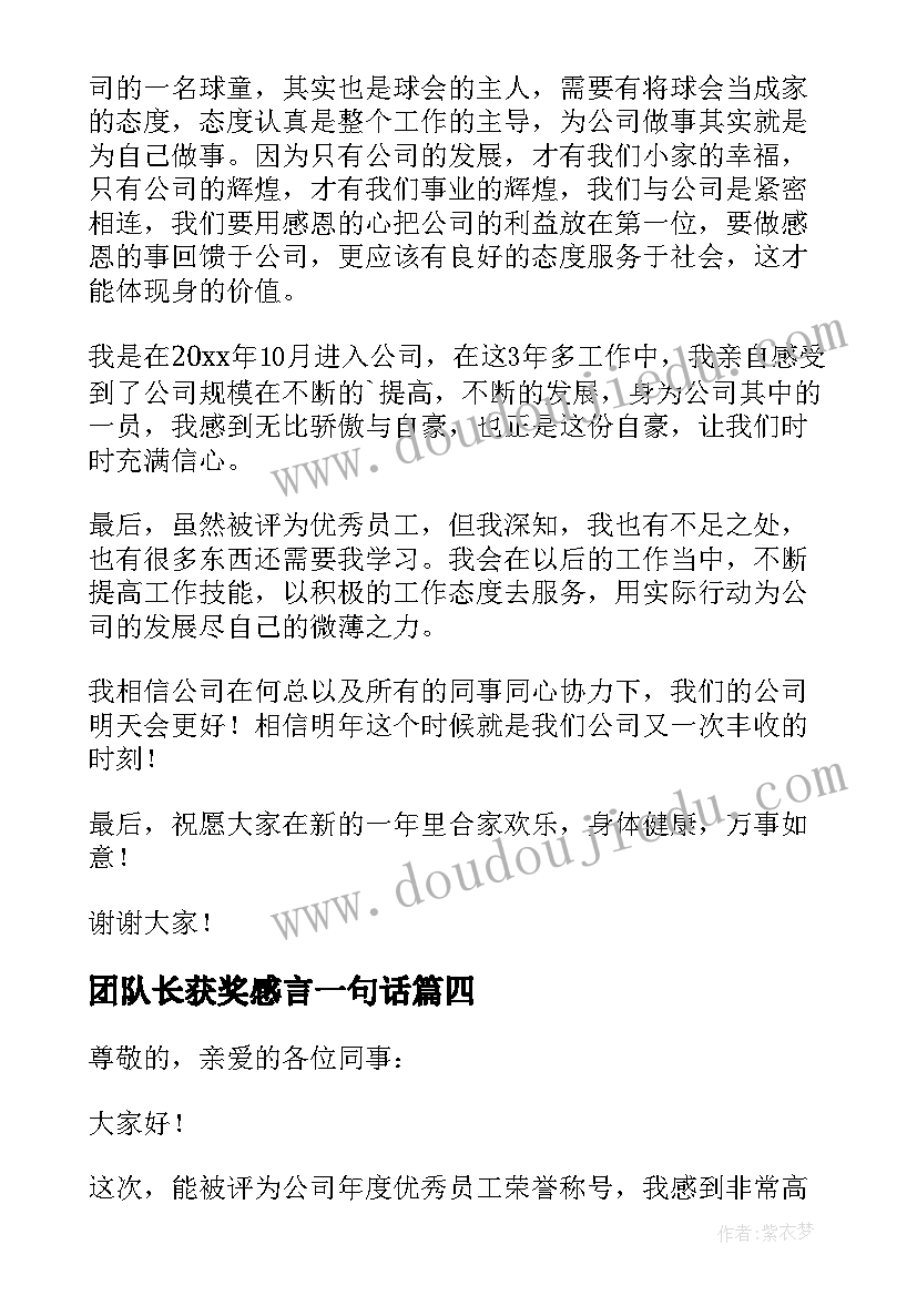 2023年团队长获奖感言一句话 财险公司团队长获奖感言(精选8篇)