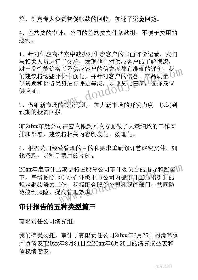 最新审计报告的五种类型 审计工作报告(通用8篇)