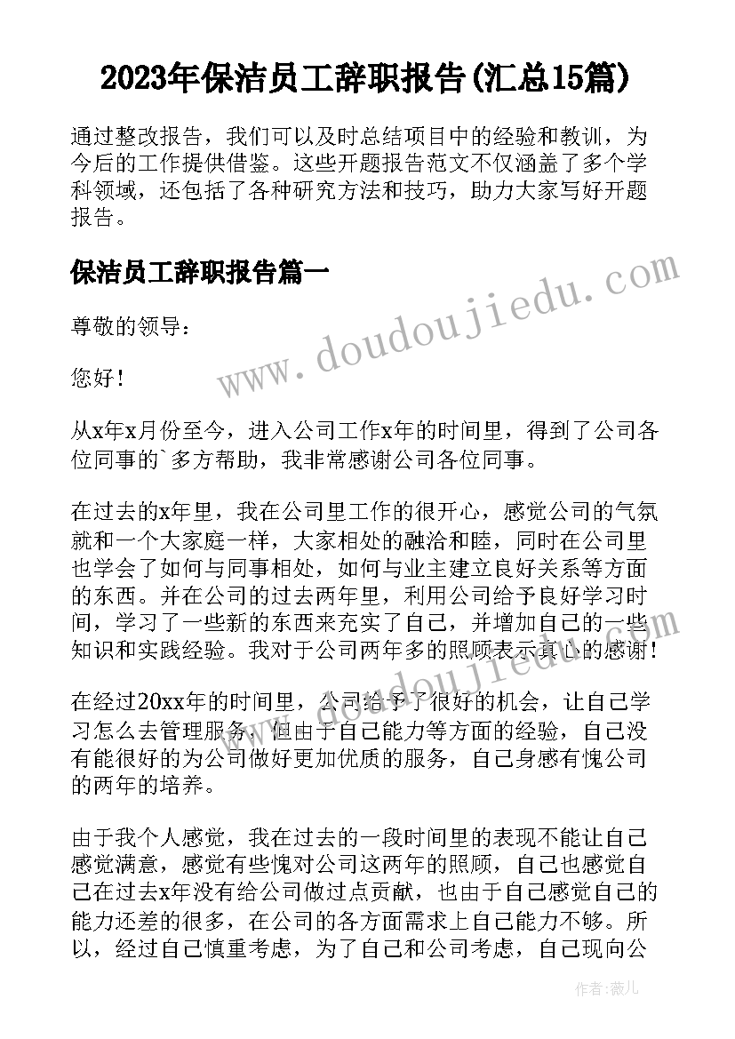 2023年保洁员工辞职报告(汇总15篇)