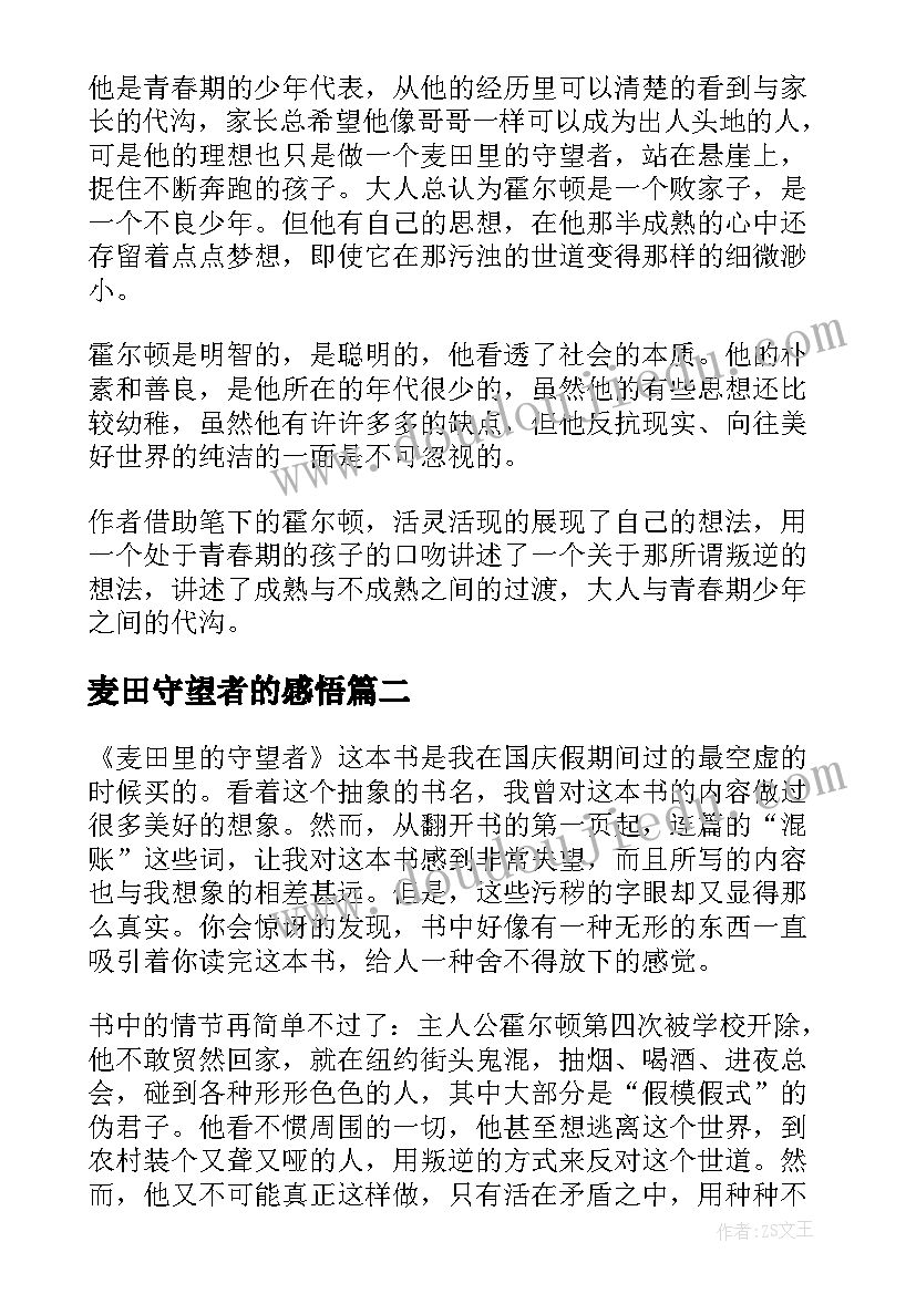 麦田守望者的感悟 麦田里的守望者读后感(大全9篇)