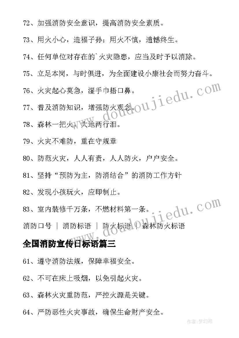 全国消防宣传日标语 全国消防宣传日标语口号收藏条(优质8篇)