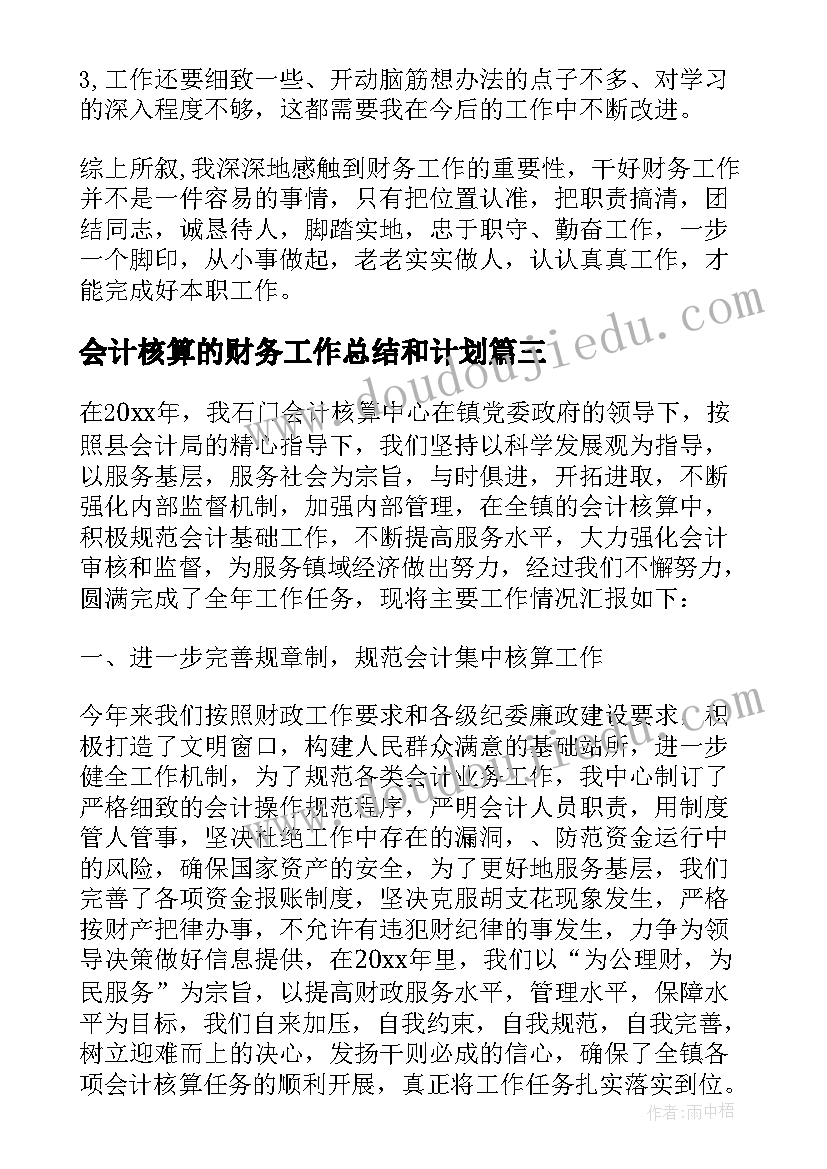 2023年会计核算的财务工作总结和计划(大全8篇)