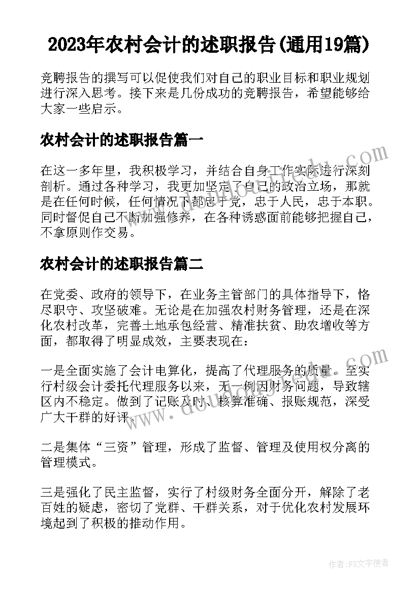 2023年农村会计的述职报告(通用19篇)