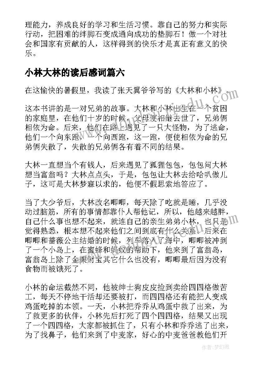 2023年小林大林的读后感词 大林小林读后感(实用20篇)