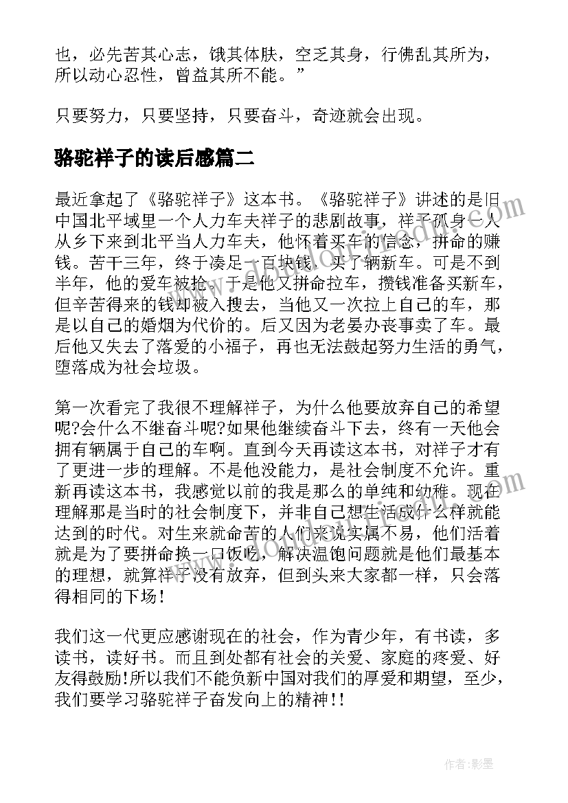 骆驼祥子的读后感(优秀14篇)