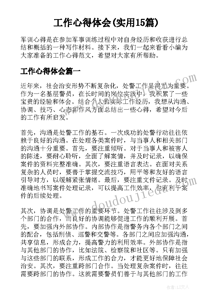 工作心得体会(实用15篇)