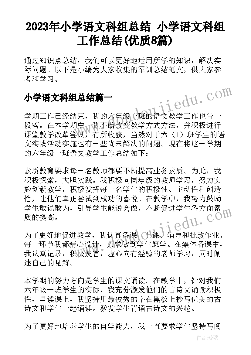 2023年小学语文科组总结 小学语文科组工作总结(优质8篇)