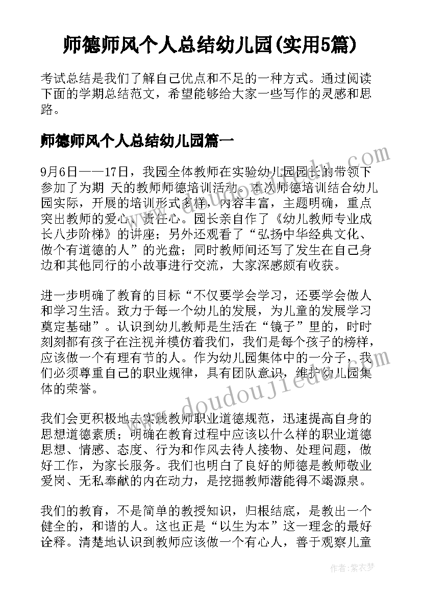 师德师风个人总结幼儿园(实用5篇)