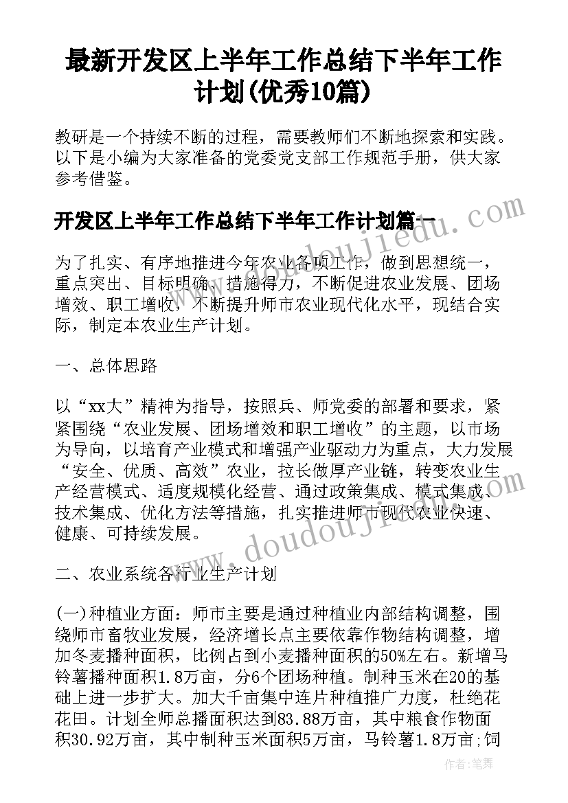 最新开发区上半年工作总结下半年工作计划(优秀10篇)