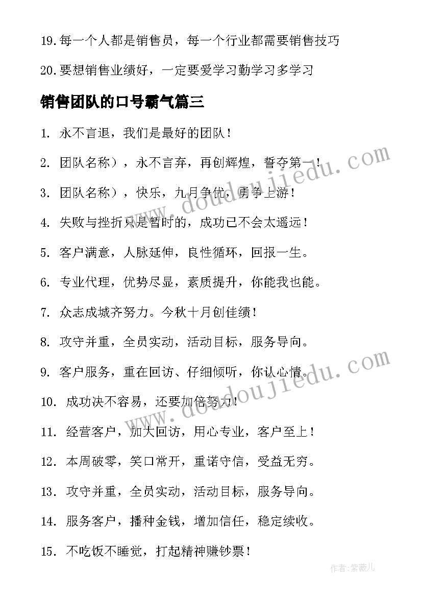 销售团队的口号霸气 年销售团队励志宣传口号(优秀13篇)