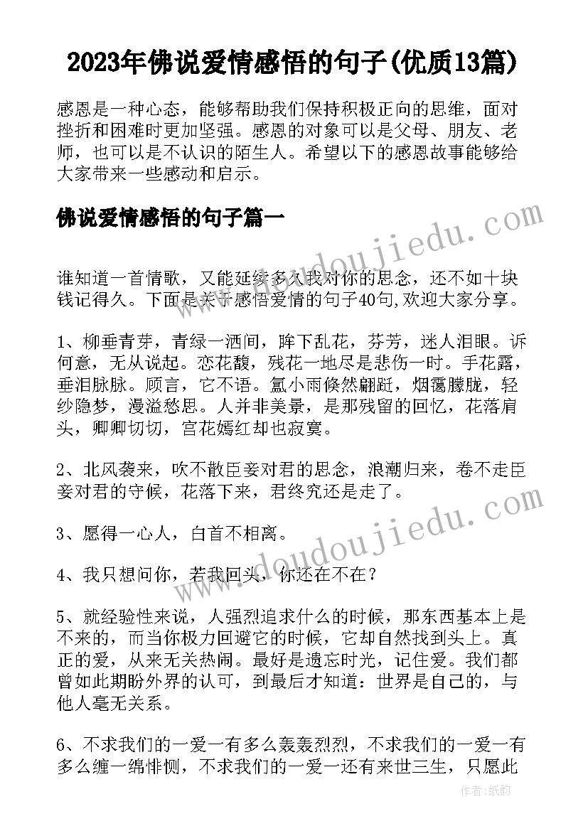 2023年佛说爱情感悟的句子(优质13篇)