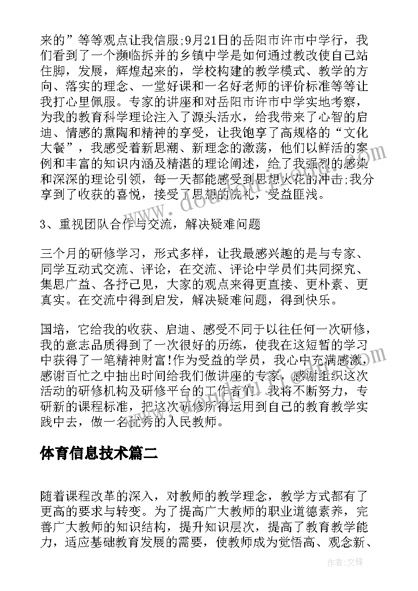 体育信息技术 信息技术个人研修工作计划(实用12篇)