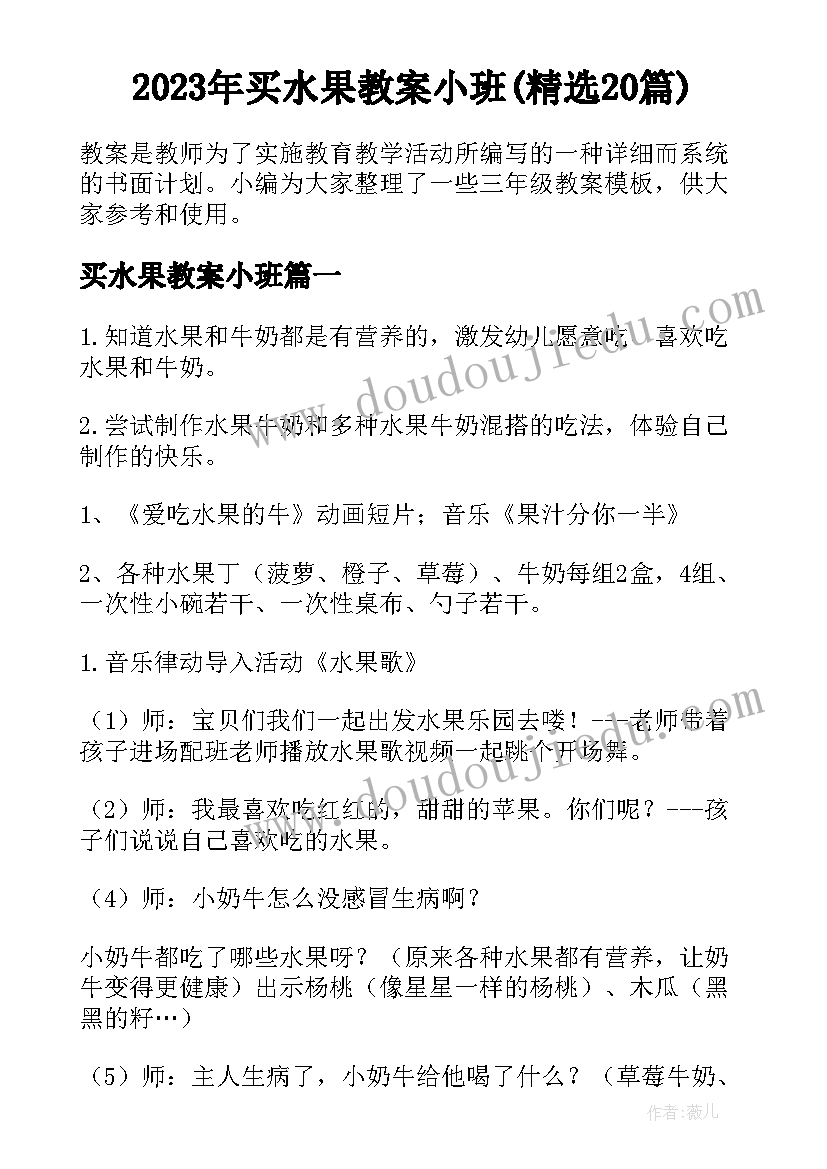 2023年买水果教案小班(精选20篇)