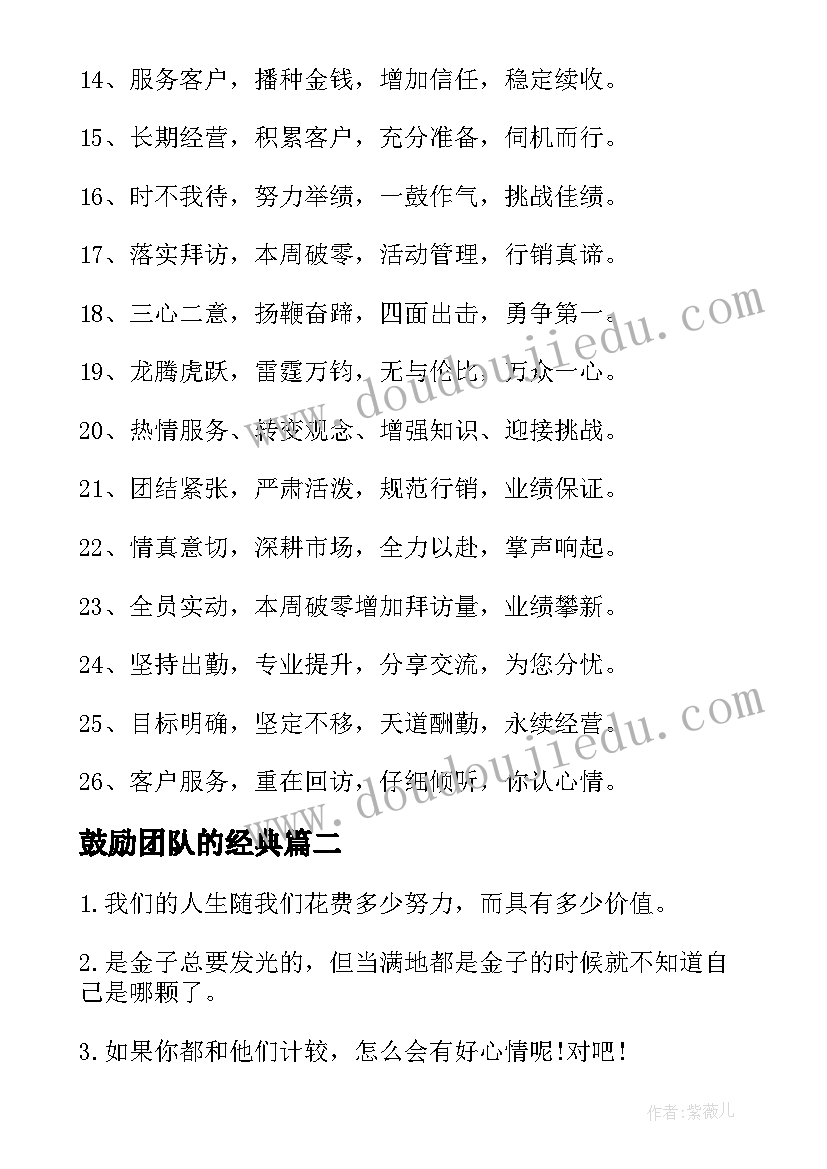 2023年鼓励团队的经典 鼓励团队的经典语录(优秀8篇)