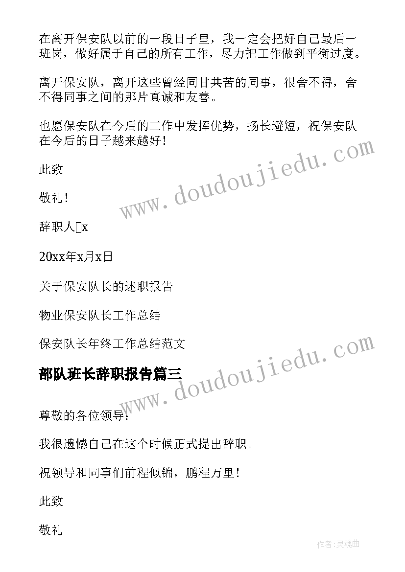 最新部队班长辞职报告 保安队长的辞职报告(汇总17篇)