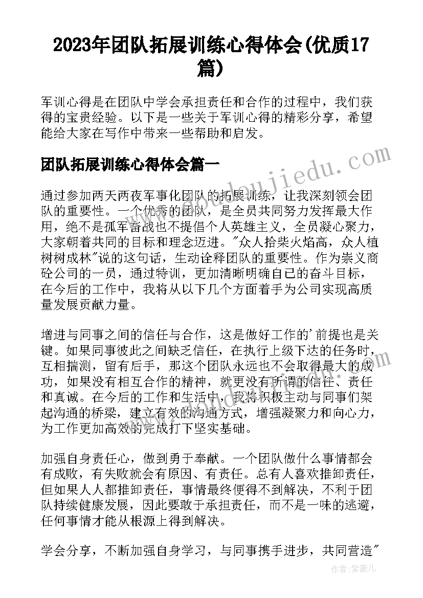 2023年团队拓展训练心得体会(优质17篇)