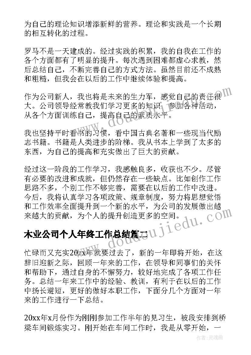 2023年木业公司个人年终工作总结 公司年终个人工作总结(优质15篇)