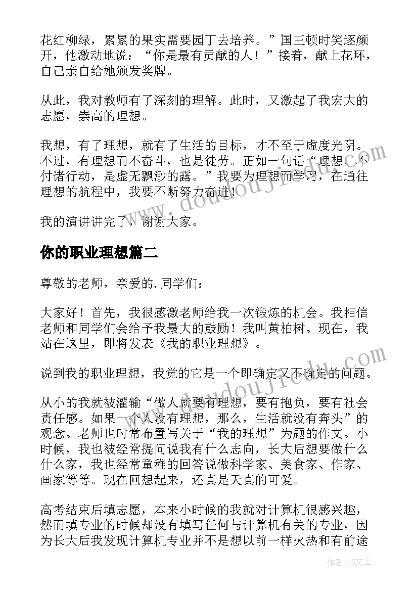 2023年你的职业理想 我的职业理想演讲稿(汇总10篇)