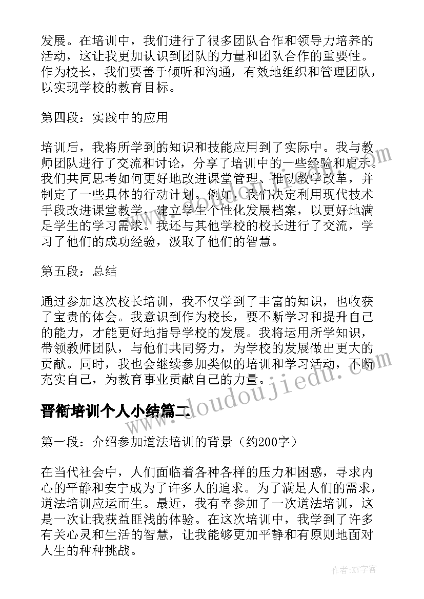 最新晋衔培训个人小结 参加校长培训心得体会(大全20篇)