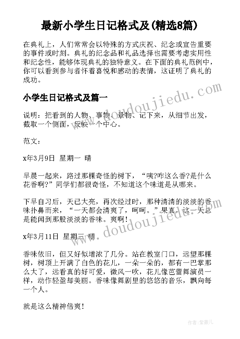 最新小学生日记格式及(精选8篇)