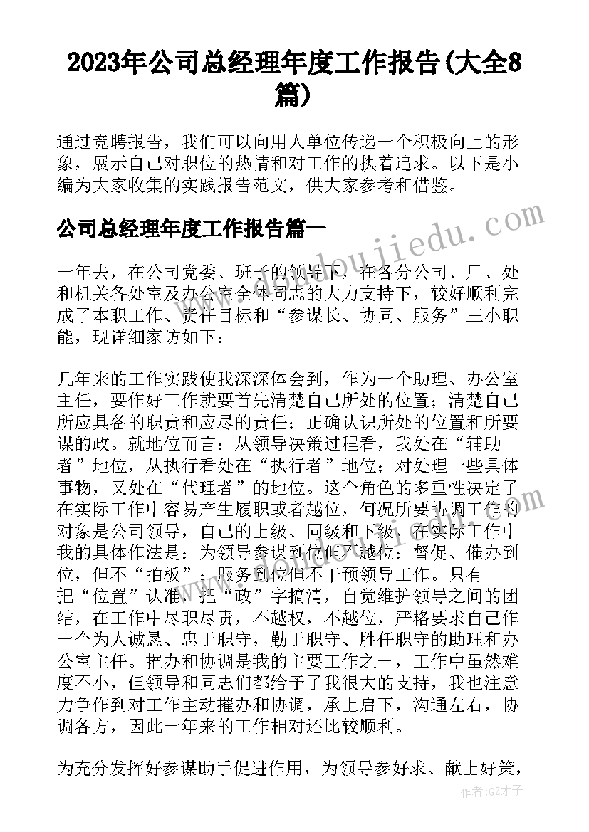 2023年公司总经理年度工作报告(大全8篇)