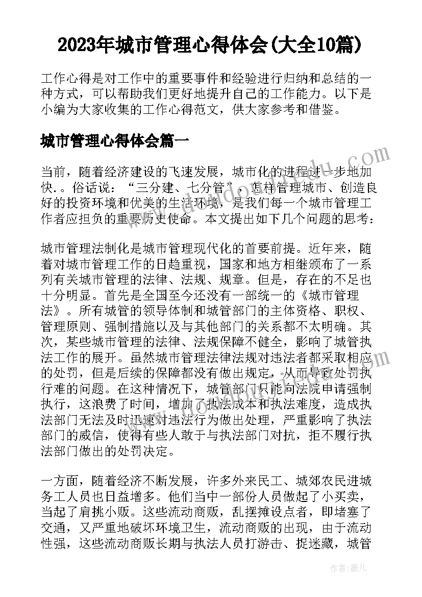 2023年城市管理心得体会(大全10篇)