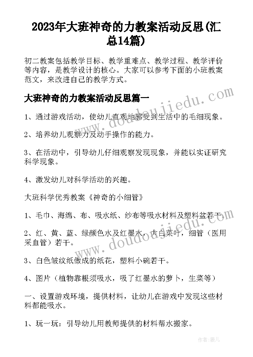 2023年大班神奇的力教案活动反思(汇总14篇)