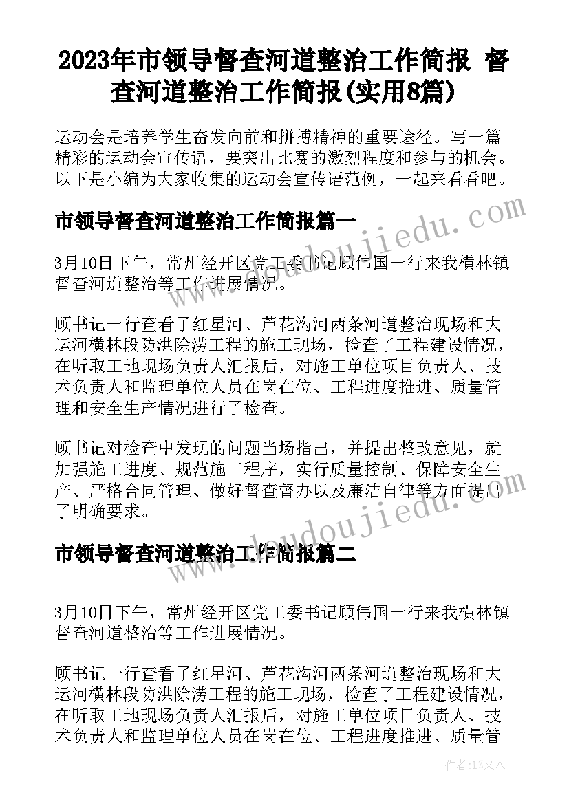 2023年市领导督查河道整治工作简报 督查河道整治工作简报(实用8篇)