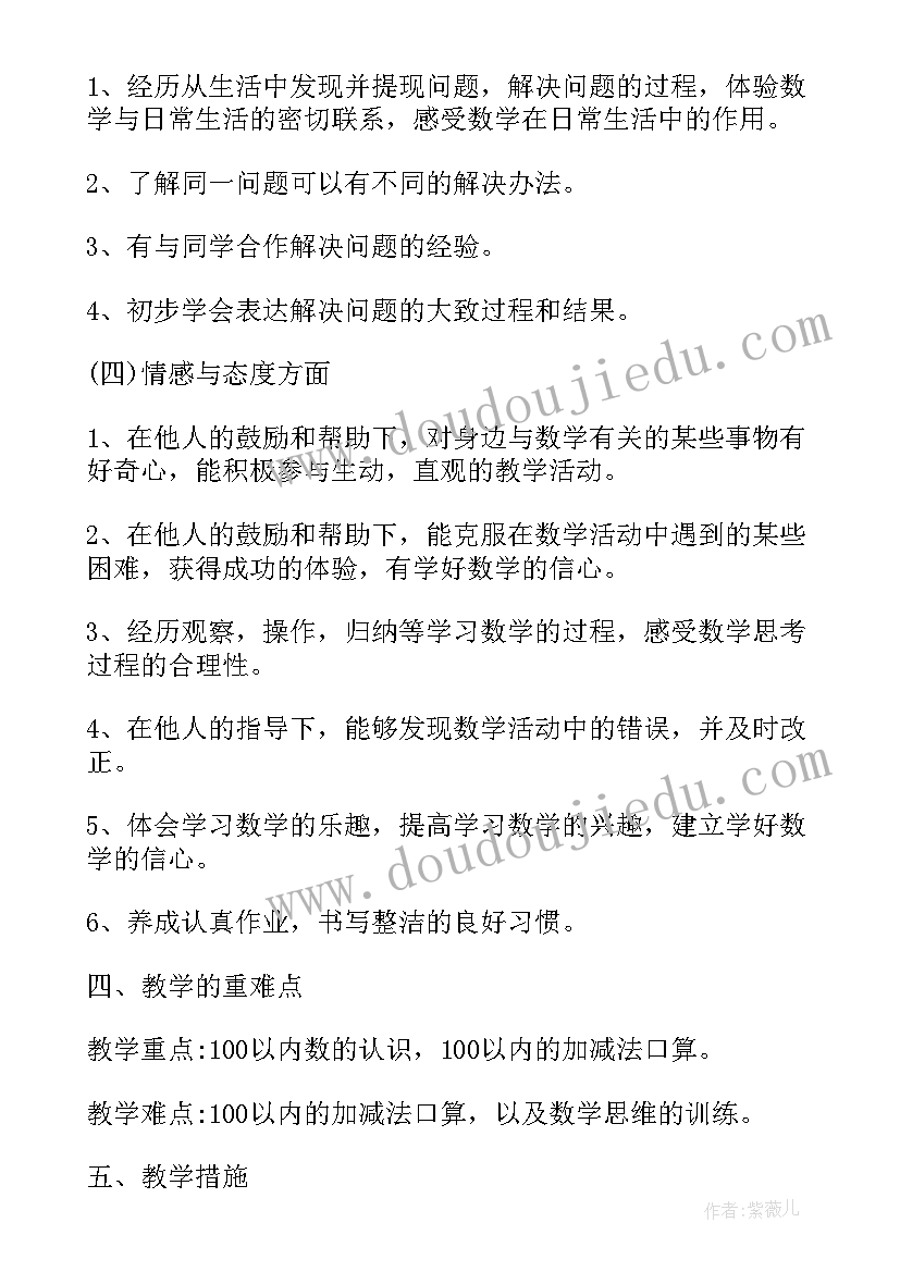 最新人教版小学一年级数学教学计划(优秀12篇)