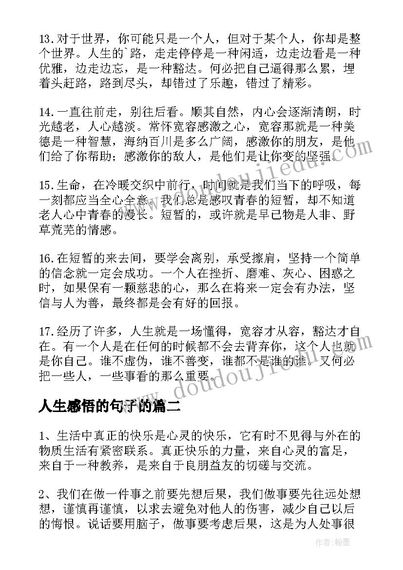 2023年人生感悟的句子的 人生的感悟的精彩语录人生感悟的精美句子(实用5篇)