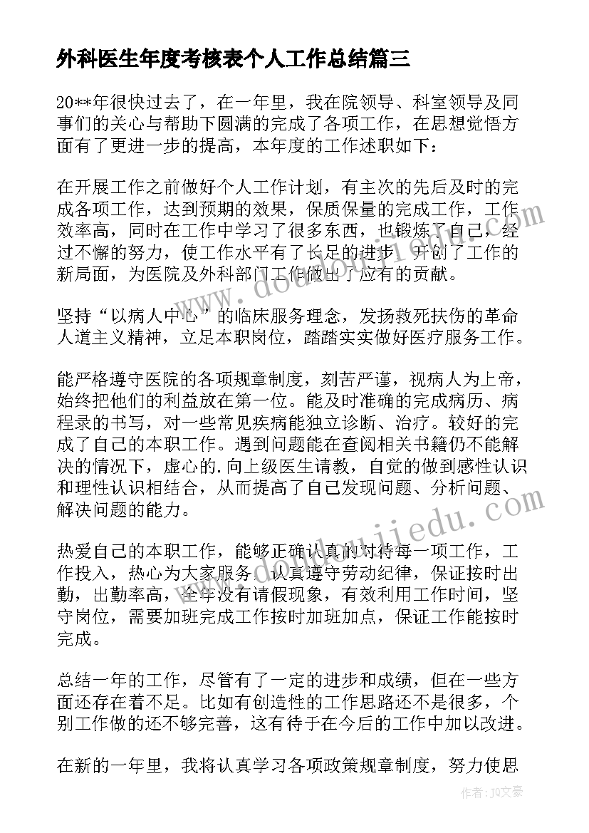 最新外科医生年度考核表个人工作总结 医师年度考核个人总结(优质19篇)