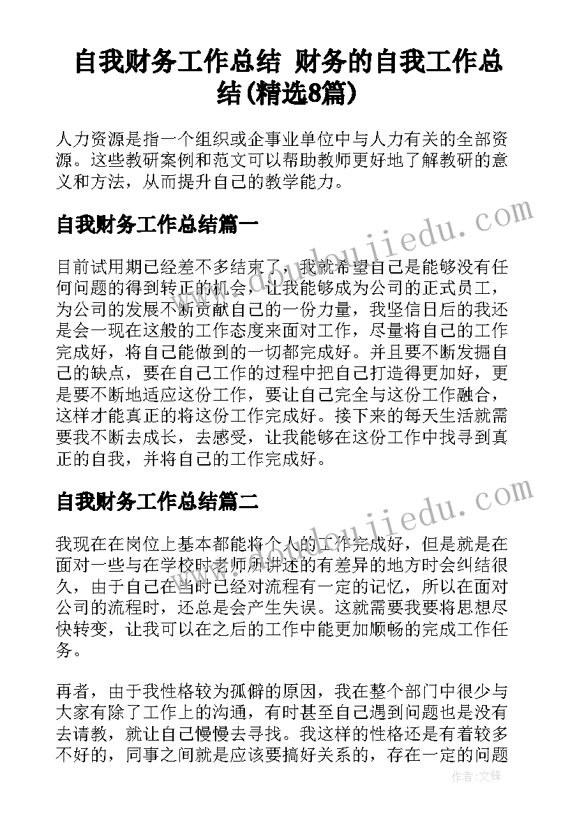 自我财务工作总结 财务的自我工作总结(精选8篇)