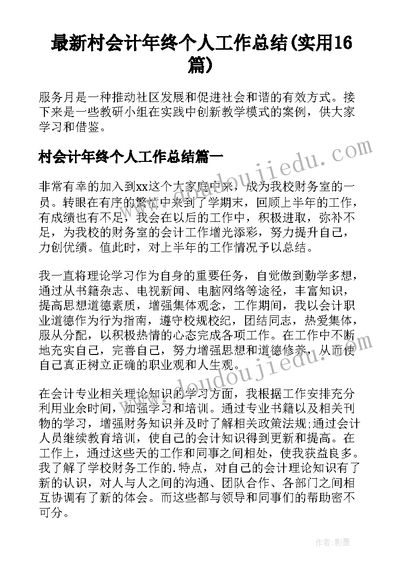 最新村会计年终个人工作总结(实用16篇)