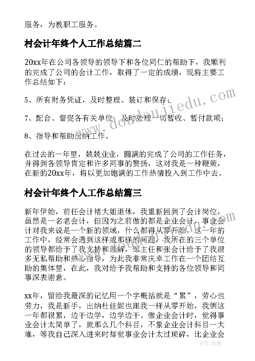 最新村会计年终个人工作总结(实用16篇)