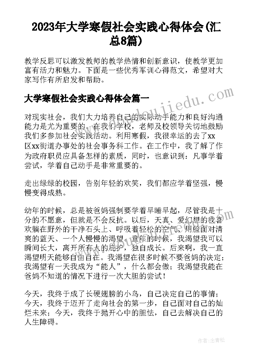 2023年大学寒假社会实践心得体会(汇总8篇)