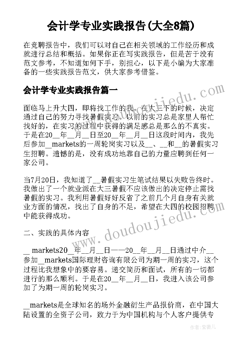 会计学专业实践报告(大全8篇)