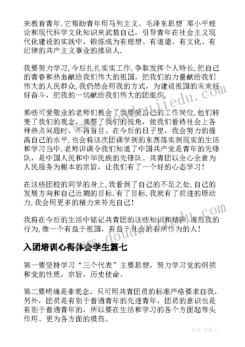 入团培训心得体会学生(优质7篇)