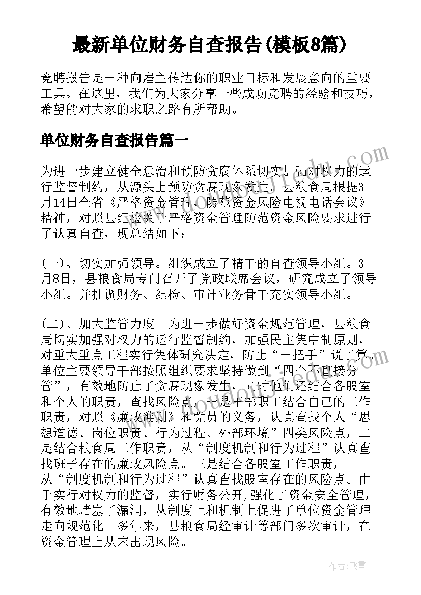 最新单位财务自查报告(模板8篇)