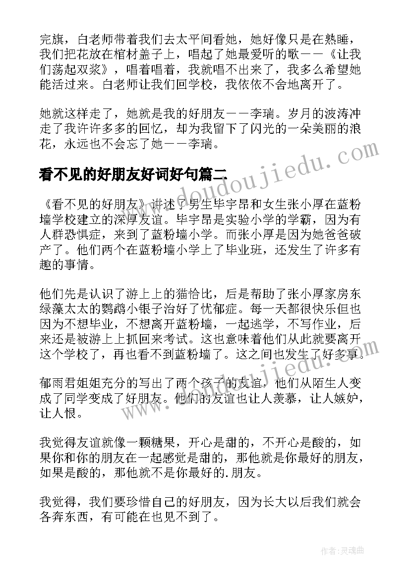 2023年看不见的好朋友好词好句 看不见的好朋友读后感(汇总13篇)