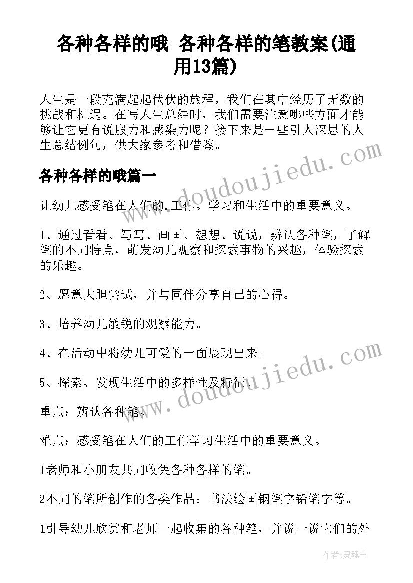 各种各样的哦 各种各样的笔教案(通用13篇)