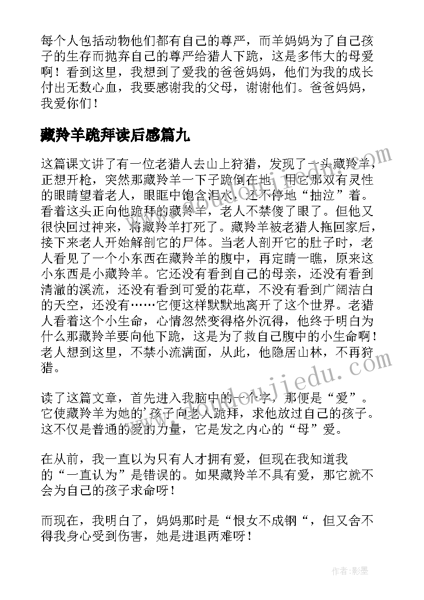 最新藏羚羊跪拜读后感(优质19篇)