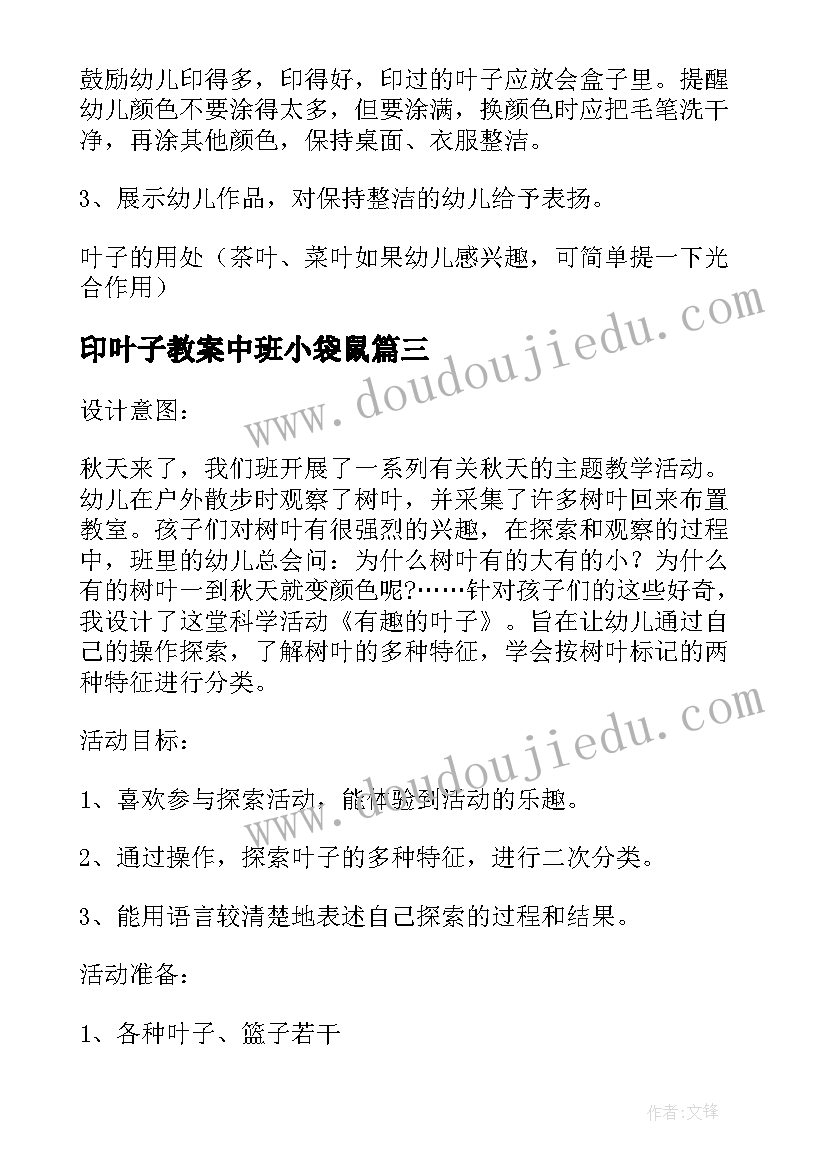 印叶子教案中班小袋鼠(精选15篇)